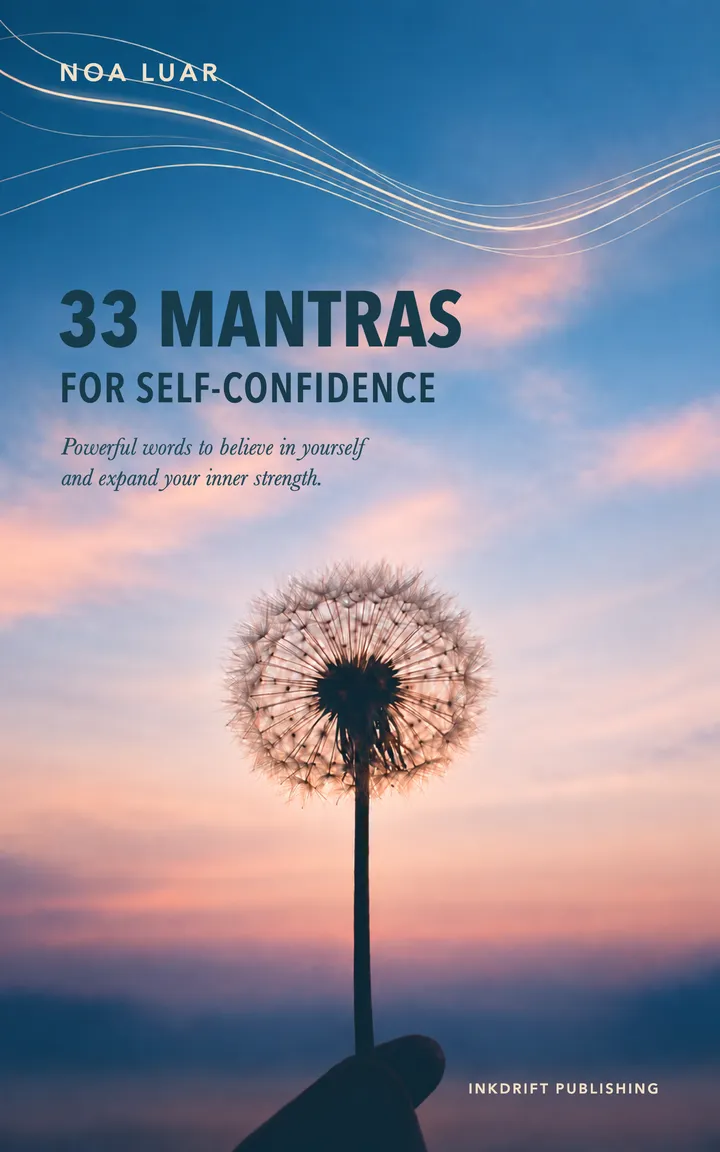 Cover of 33 Mantras for Self-Confidence: a dandelion against a blue and pink sky.